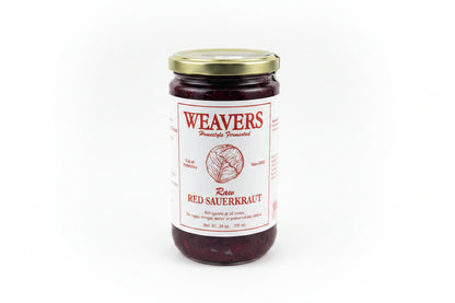 Jar of Weavers Red Sauerkraut on a white background
