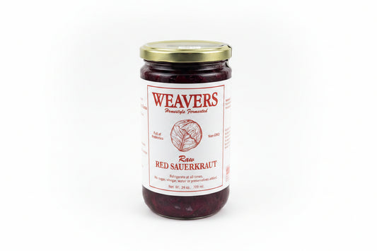 Jar of Weavers Red Sauerkraut on a white background