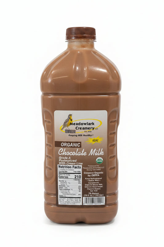 Meadowlark Creamery Organic Chocolate Milk bottle on a white background